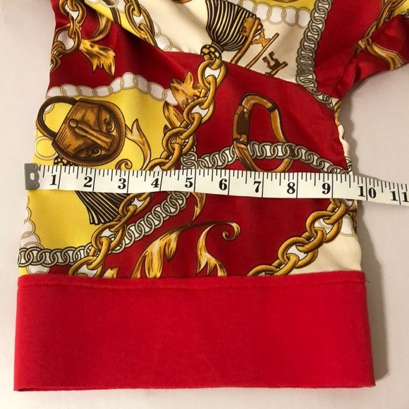 Red Gold Buchona Chain Tassel Print Women's  7/8 Wide Sleeve Lightweight Top L - Picture 5 of 10